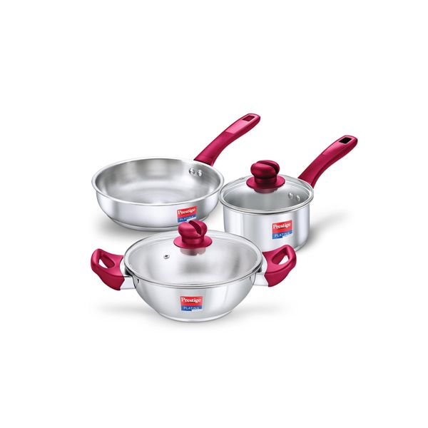 PRESTIGE SS PLATINA POPULAR 3PCS BYK SET (FRYPAN/SAUCEPAN/KADAI)